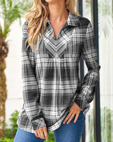 Rutig Blus med 3/4-ärm